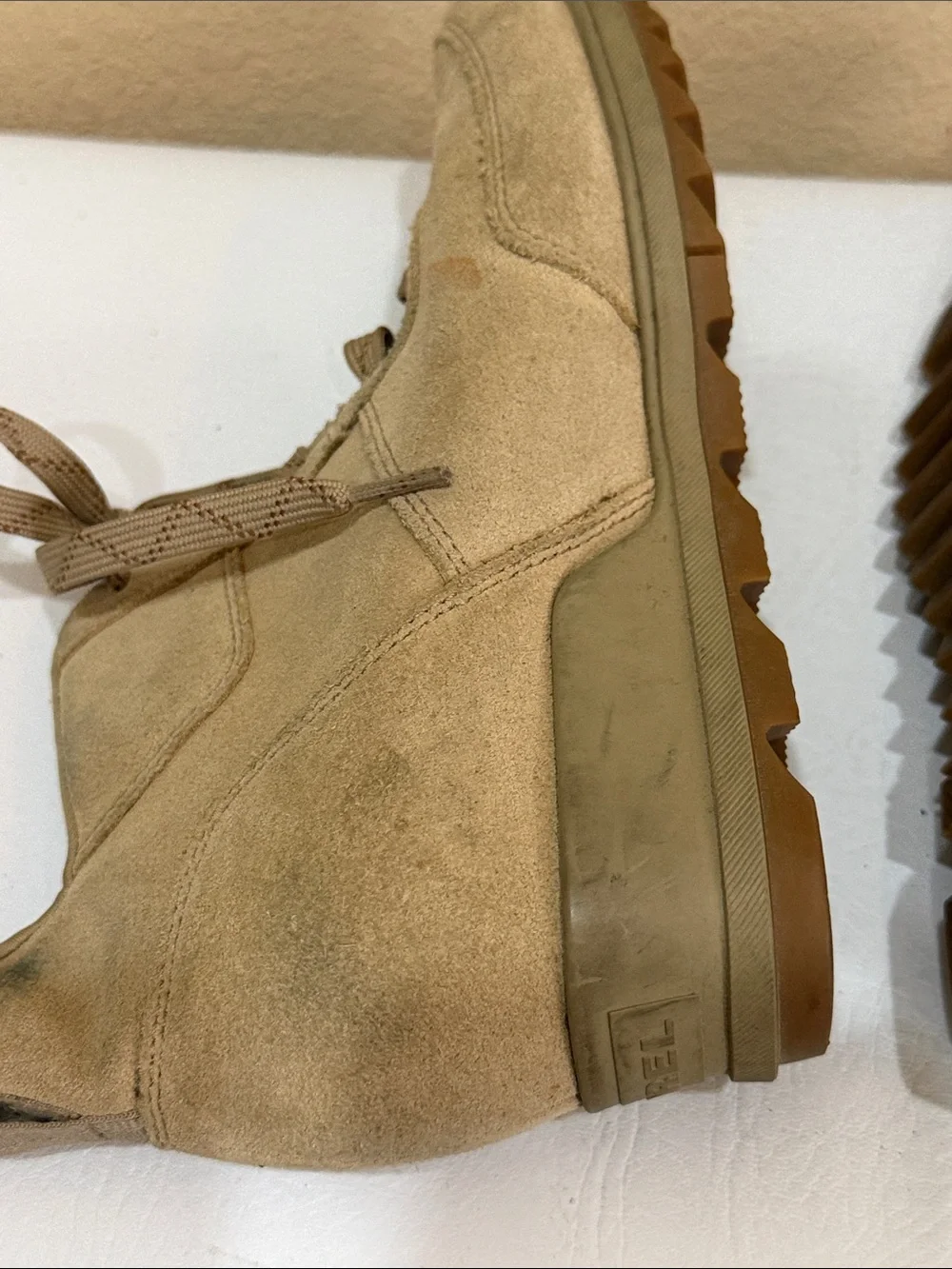 Sorel Beige Suede Lace-Up Wedge Sneakers